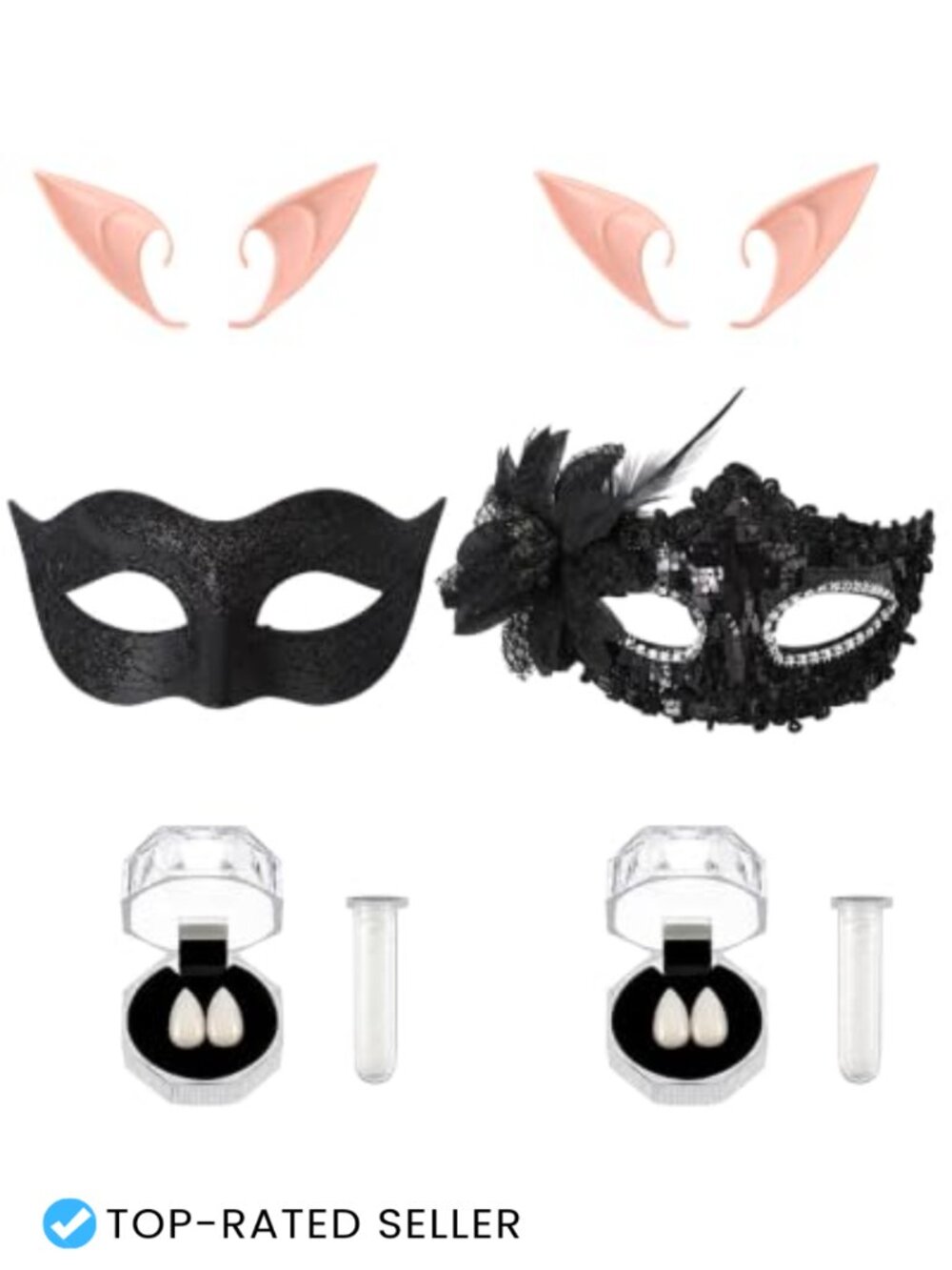 Vampire Couples Costume Set Masks Fangs Ears Halloween Party Kit